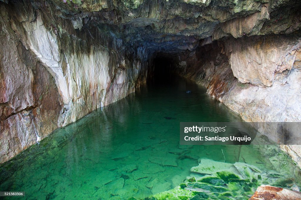 Mine shaft inundated with acidic water