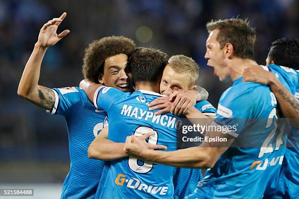 Axel Witsel of FC Zenit St. Petersburg, Mauricio of FC Zenit St. Petersburg, Igor Smolnikov of FC Zenit St. Petersburg, Artem Dzyuba of FC Zenit St....