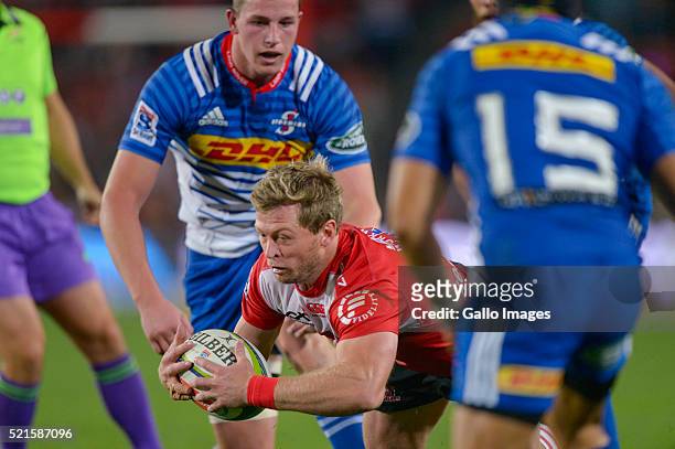 Ruan Combrinck of the Lions in action during the 2016 Super Rugby match between Emirates Lions and DHL Stormers at Emirates Airline Park on April 16,...