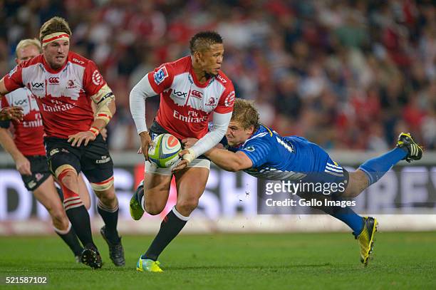 Elton Gantries of the Lions and Jean-Luc du Plessis of the Stormers in action during the 2016 Super Rugby match between Emirates Lions and DHL...