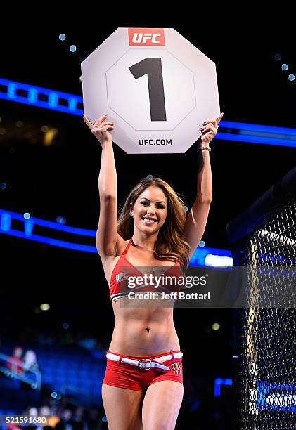 Octagon Girl Brittney Palmer introduces the roundduring the UFC Fight Night event at Amalie Arena on April 16, 2016 in Tampa, Florida.