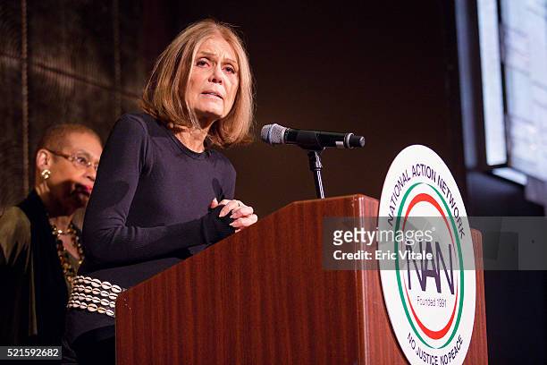 Gloria Steinem speaks at the 2016 NAN 'Keepers Of The Dream' Dinner And Awards Ceremony at the Sheraton New York Hotel & Towers on April 14, 2016 in...