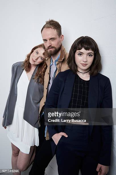 Actors Lucy Walters, Adam David Thompson, and Gina Piersanti from "Here Alone" pose at the Tribeca Film Festival Getty Images Studio on April 15,...