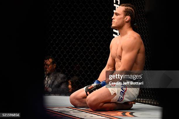 Michael Graves prepares for the round to begin before facing Randy Brown in their welterweight bout during the UFC Fight Night event at Amalie Arena...