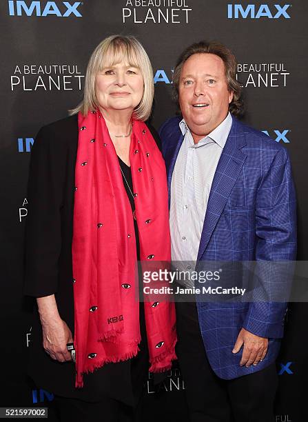Writer and director Toni Myers and CEO of IMAX Corporation, Richard Gelfond attend the New York premiere of "A Beautiful Planet" at AMC Loews Lincoln...