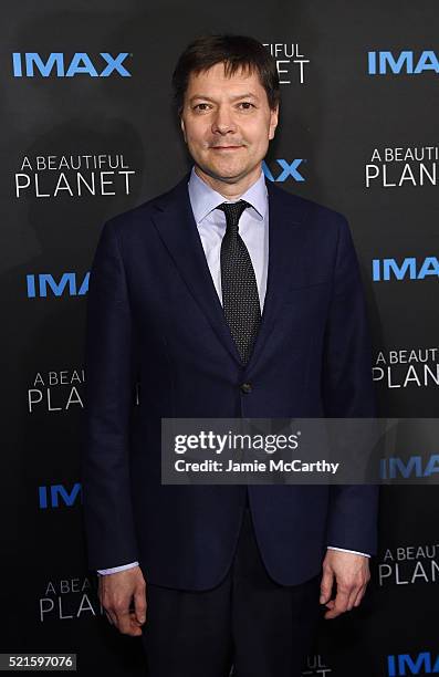 Russia Space Agency cosmonaut, Oleg Kononenko attends the New York premiere of "A Beautiful Planet" at AMC Loews Lincoln Square on April 16, 2016 in...