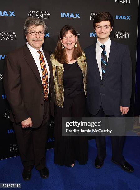 Astronaut Catherine "Cady" Coleman and her family attend the New York premiere of "A Beautiful Planet" at AMC Loews Lincoln Square on April 16, 2016...