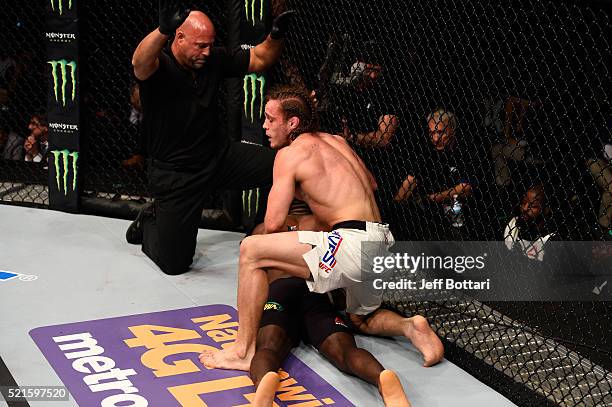 Michael Graves submits Randy Brown in their welterweight bout during the UFC Fight Night event at Amalie Arena on April 16, 2016 in Tampa, Florida.