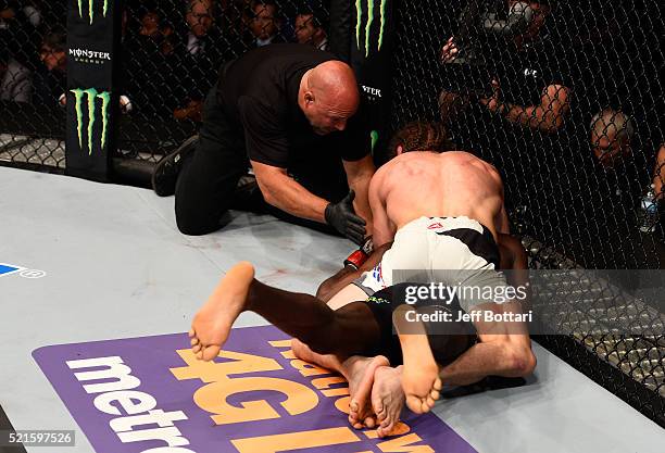 Michael Graves submits Randy Brown in their welterweight bout during the UFC Fight Night event at Amalie Arena on April 16, 2016 in Tampa, Florida.