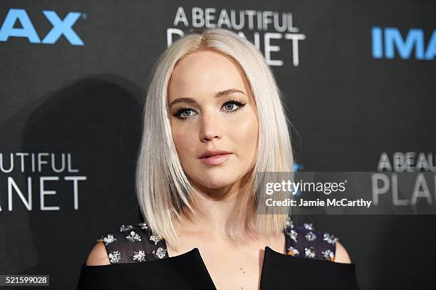 Actress Jennifer Lawrence attends the New York premiere of "A Beautiful Planet" at AMC Loews Lincoln Square on April 16, 2016 in New York City.