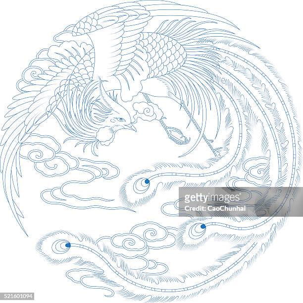 stockillustraties, clipart, cartoons en iconen met chinese traditional pattern(phoenix) - phoenix bird