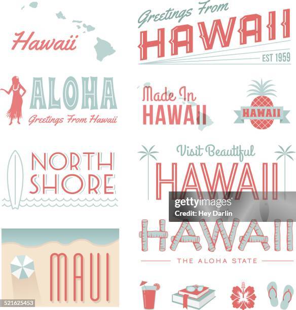 ilustraciones, imágenes clip art, dibujos animados e iconos de stock de texto de hawai - isla grande de hawái islas de hawái