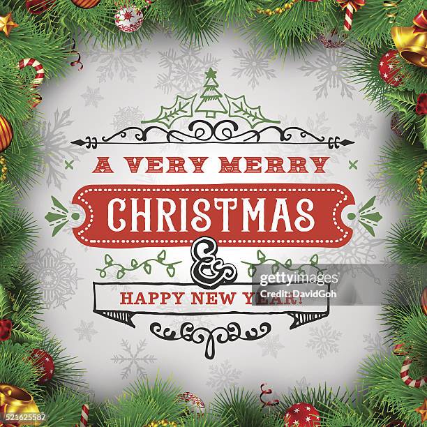 christmas wishes with wreath border - rock typeface stock illustrations