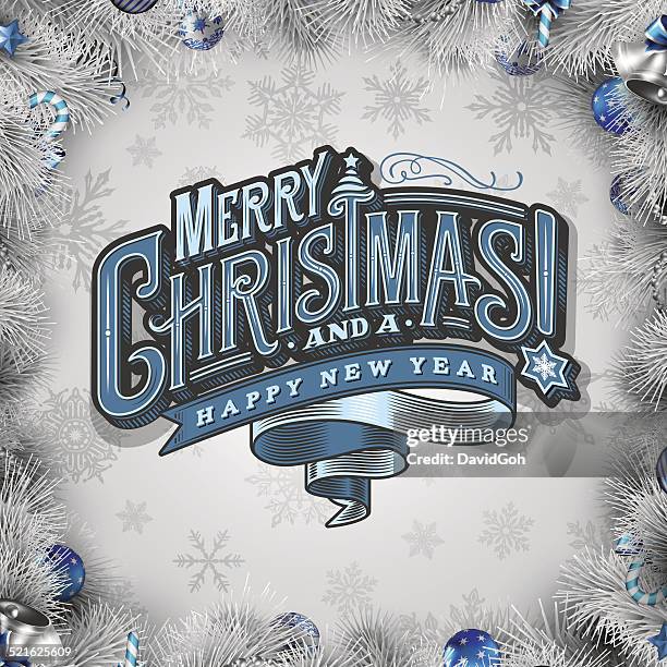 white christmas wishes with wreath border - rock font stock illustrations