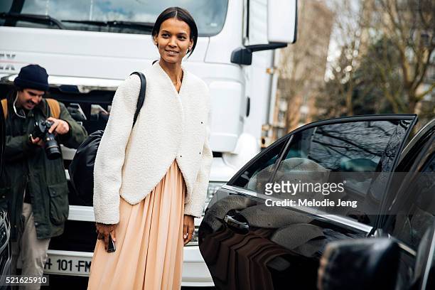 Ethiopian supermodel and Lemlem designer Liya Kebede after the Celine show at Tennis Club de Paris on Day 6 of PFW FW16 on March 06, 2016 in Paris,...
