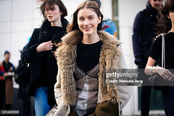 Russian model Sofia Tesmenitskaya wears a QUETSCHE slip after the Balenciaga show on Day 6 of PFW FW16 on March 06, 2016 in Paris, France.