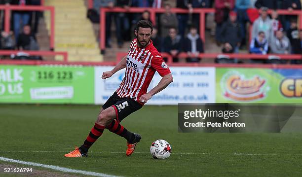 Jamie McAllister of Exeter City in action during the Sky Bet League Two match between Exeter City and Northampton Town at St James Park on April 16,...