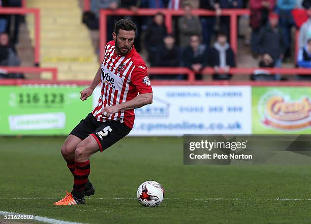 Jamie McAllister of Exeter City in action during the Sky Bet League Two match between Exeter City and Northampton Town at St James Park on April 16,...