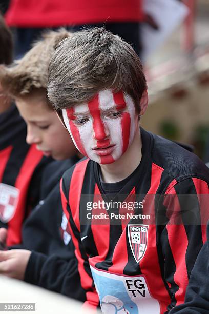 Exeter City fans with painted faces prior to the Sky Bet League Two match between Exeter City and Northampton Town at St James Park on April 16, 2016...