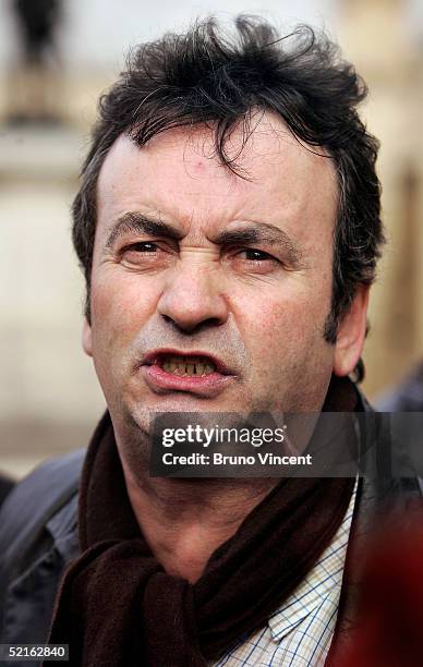 Gerry Conlon speaks to the press after listening to Prime Minister's Questions at the Houses of Parliament, February 9, 2005 in London. British Prime...