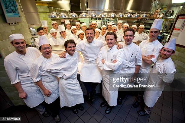 daniel boulud's kitchen - group shot of his team - photograph by owen franken - brigade stockfoto's en -beelden