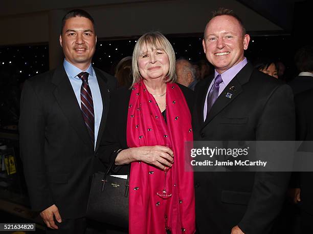 Kjell N. Lindgren, Toni Myers and Barry "Butch" E. Wilmore attend the after party for the New York premiere of "A Beautiful Planet" on April 16, 2016...