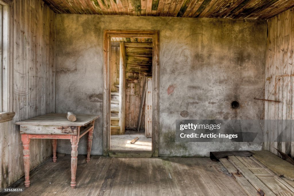 Interior of abandon farmhouse on Melrakkasletta in Northern Iceland