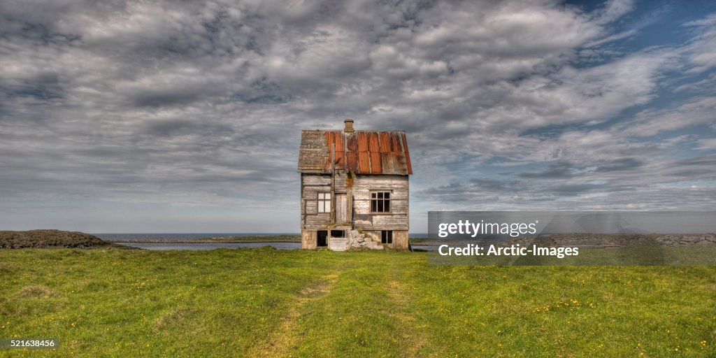 Old abandon farmhouse on Melrakkasletta Plain in Northern Iceland