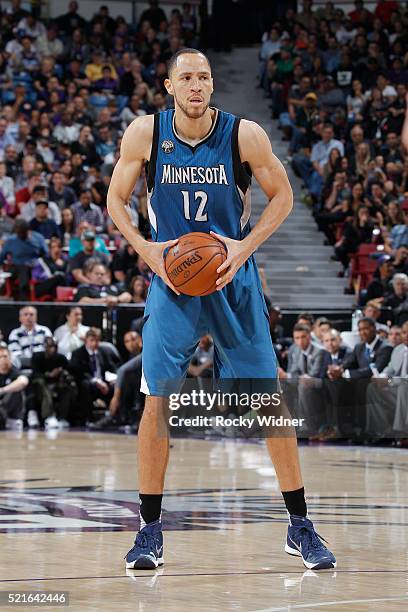 Tayshaun Prince of the Minnesota Timberwolves handles the ball against the Sacramento Kings on April 7, 2016 at Sleep Train Arena in Sacramento,...