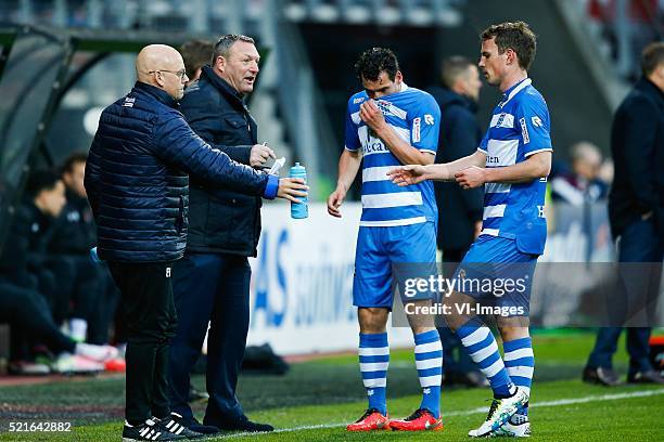 Caretaker Erwin Vloedgraven of PEC Zwolle, coach Ron Jans of PEC Zwolle, Dirk Marcellis of PEC Zwolle, Wout Brama of PEC Zwolle during the Dutch...