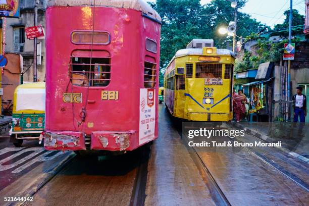 india, west bengal, kolkata, calcutta, tramway - kolkata stock-fotos und bilder