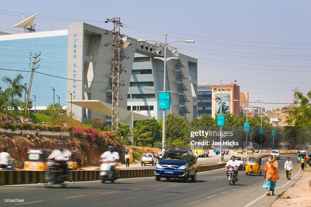 Traffic Streaming Past Cyber Gateway in HITEC City