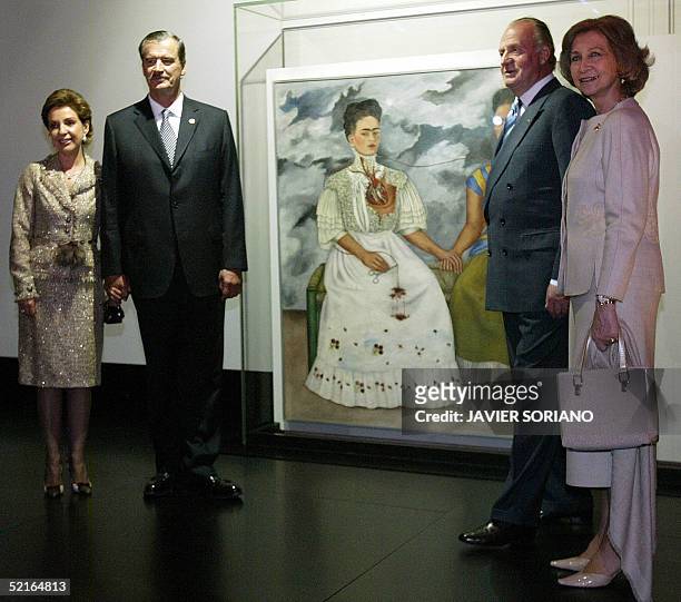 Queen Sofia of Spain , Mexican President Vincente Fox , Spanish King Juan Carlos and Mexican First Lady Marta Sahagun pose in front of a painting of...
