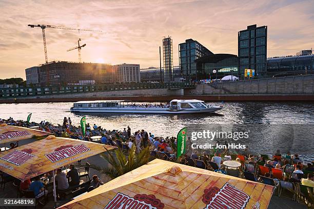 capital beach bar by the river spree. - river spree stock pictures, royalty-free photos & images