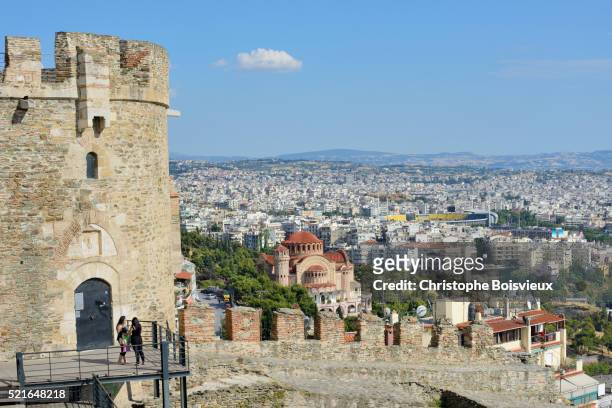 greece, central macedonia, thessaloniki, ano poli (uptown), byzantine ramparts - thessaloniki stock pictures, royalty-free photos & images