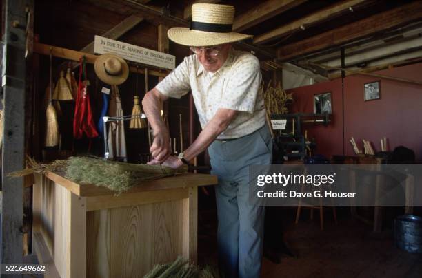 broom maker in shaker village - canterbury shaker village stock pictures, royalty-free photos & images