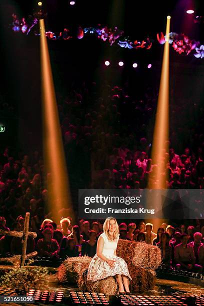 Stefanie Hertel performs at the 'Das grosse Schlagerfest - Die ueberraschende Show der Besten mit Florian Silbereisen' on April 16 in Halle 2016 ,...