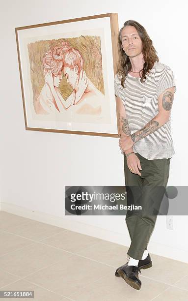 Singer, songwriter, musician, author, and visual artist Brandon Boyd poses with artwork at Paradise House Presented By Interview on April 16, 2016 in...
