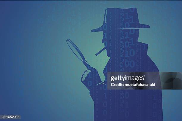 cyber kontrollinspektoren blick durch die lupe gläser - kontrollinspektoren stock-grafiken, -clipart, -cartoons und -symbole