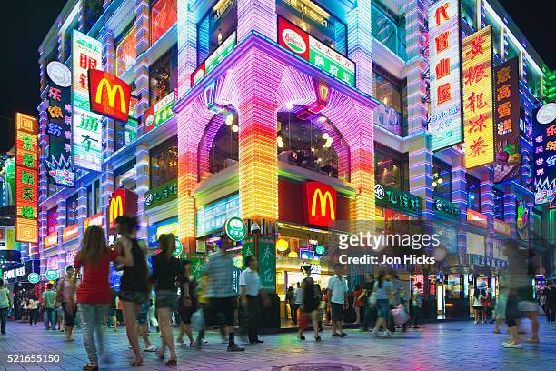 colourful shop and restaurant signs. - guangzhou stock pictures, royalty-free photos & images