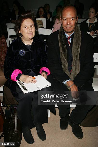 Suzy Menkes and Michael Roberts, editor of The New Yorker, attends the Carlos Miele Fall 2005 show during Olympus Fashion Week February 9, 2005 in...