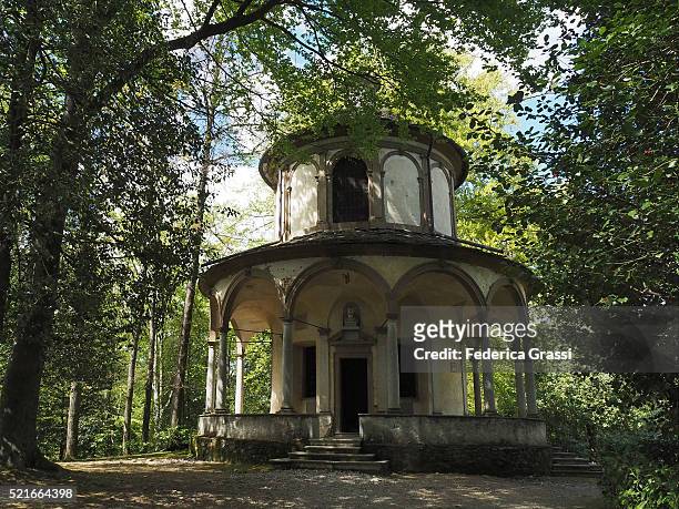 view of chapel xv, sacred mountain of orta, unesco world heritage site, northern italy - lake orta stock pictures, royalty-free photos & images