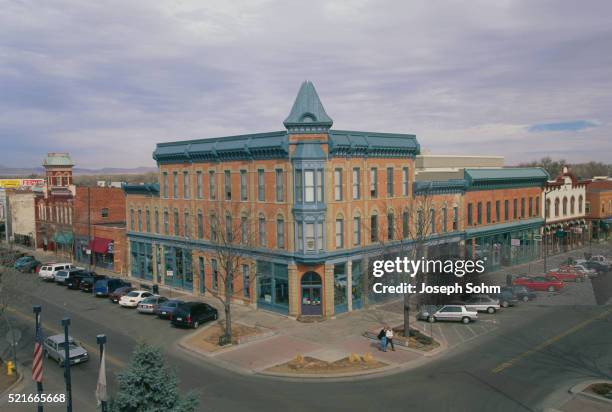 old town square street corner in fort collins - fort collins stock pictures, royalty-free photos & images