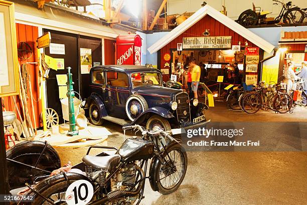 display at the motala motor museum - motorcycle display stock pictures, royalty-free photos & images