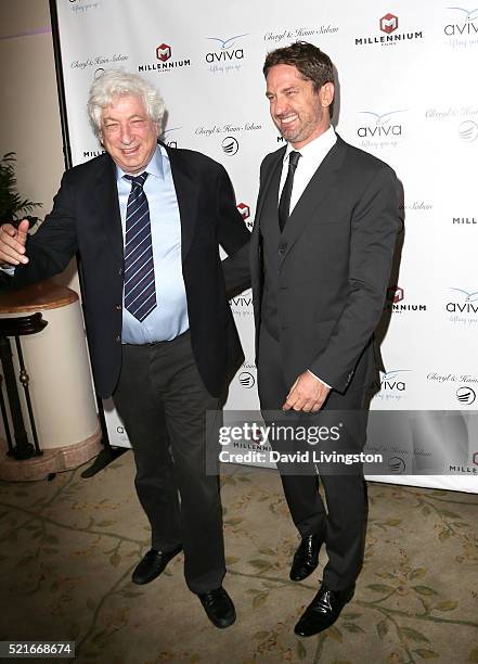 Producer Avi Lerner and actor Gerard Butler attend A Gala to honor Avi Lerner and Millennium Films at The Beverly Hills Hotel on April 16, 2016 in...