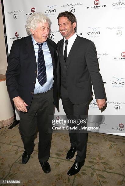 Producer Avi Lerner and actor Gerard Butler attend A Gala to honor Avi Lerner and Millennium Films at The Beverly Hills Hotel on April 16, 2016 in...
