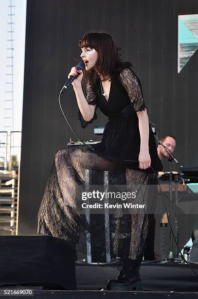 Musician Lauren Mayberry of Chvrches performs onstage during day 2 of the 2016 Coachella Valley Music & Arts Festival Weekend 1 at the Empire Polo...