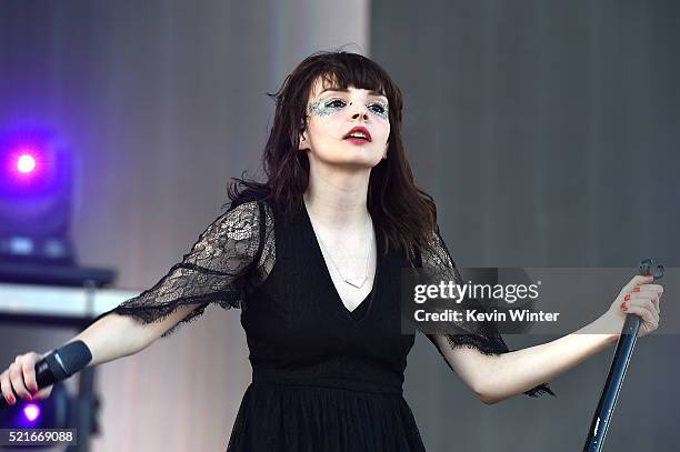 Musician Lauren Mayberry of Chvrches performs onstage during day 2 of the 2016 Coachella Valley Music & Arts Festival Weekend 1 at the Empire Polo...