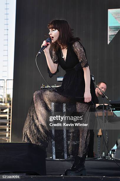 Musician Lauren Mayberry of Chvrches performs onstage during day 2 of the 2016 Coachella Valley Music & Arts Festival Weekend 1 at the Empire Polo...