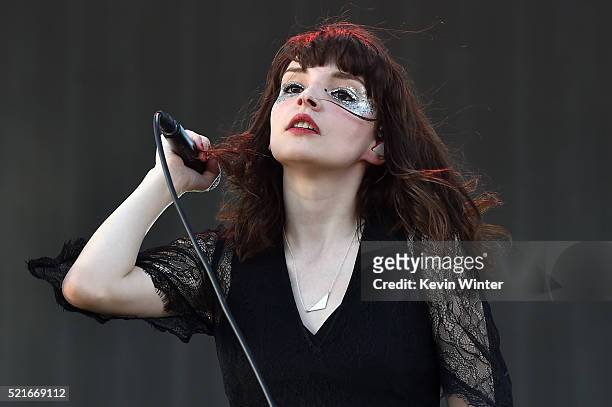 Musician Lauren Mayberry of Chvrches performs onstage during day 2 of the 2016 Coachella Valley Music & Arts Festival Weekend 1 at the Empire Polo...